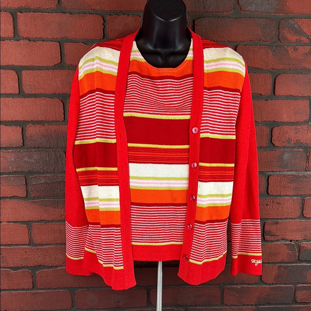 St. John Sport Cardigan Womens Small Striped Wool